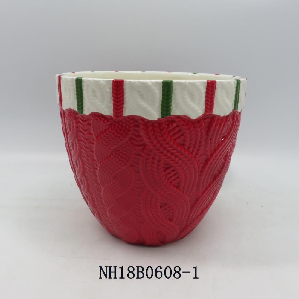 Wholesale christmas custom ceramic bowl, painting like wool knitting red bowl