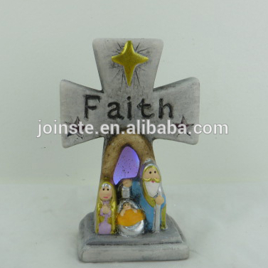 Custom cheap resin cross religion nativity set home decoration