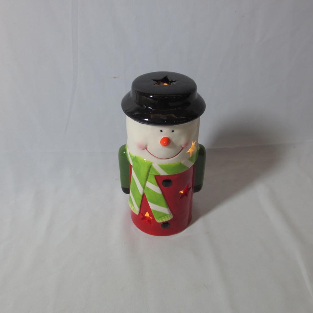 Christmas glazed decorative ceramic snowman figurine with led light