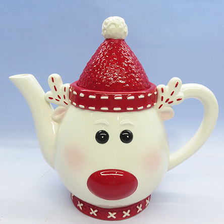 Customized Christmas deer shape handmade painting ceramic teapot drinkware