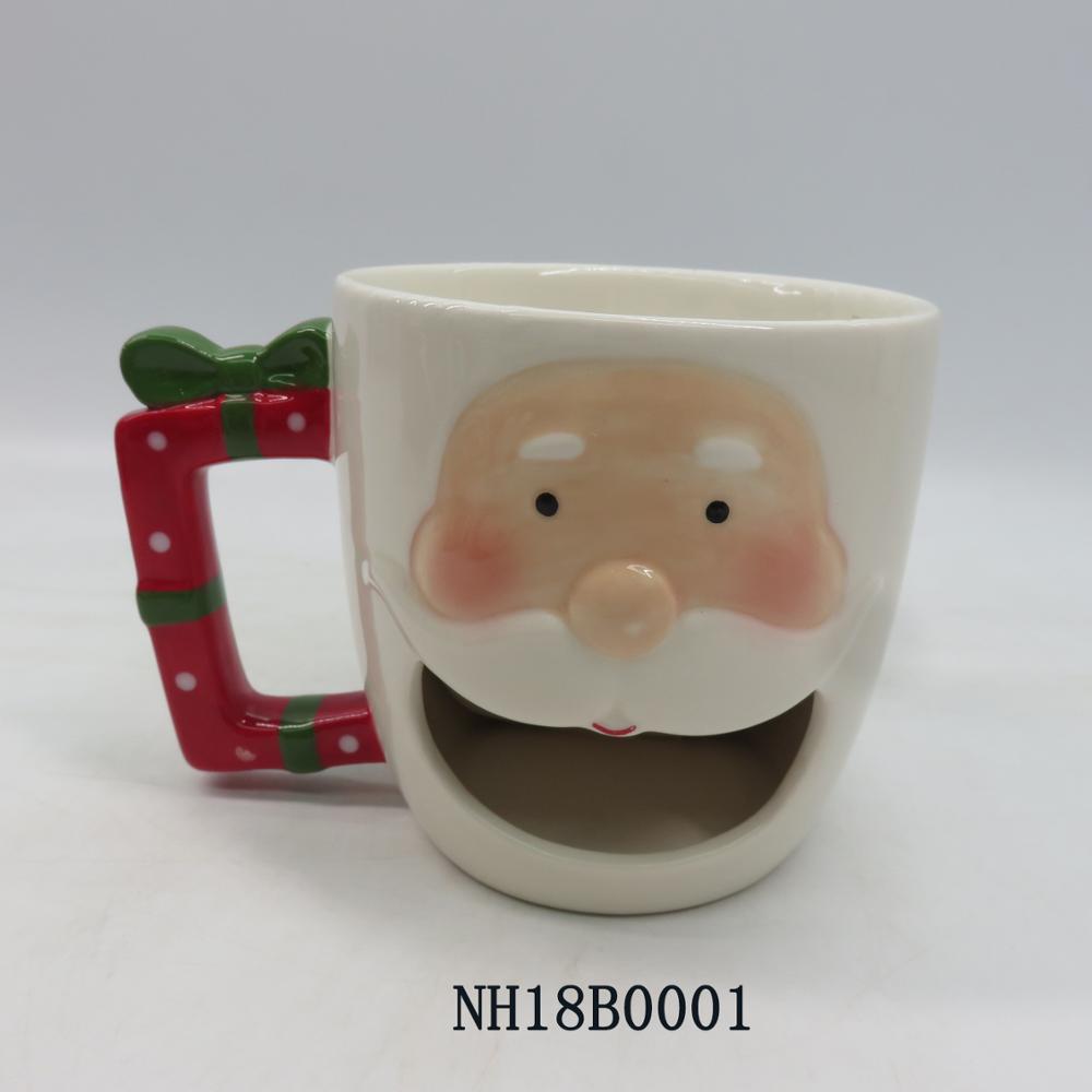 Decorative ceramic santa claus cup with handle, christmas ceramic small mug