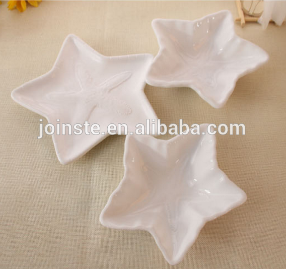 Custom plain white star shape ceramic plate for candy, snack plate