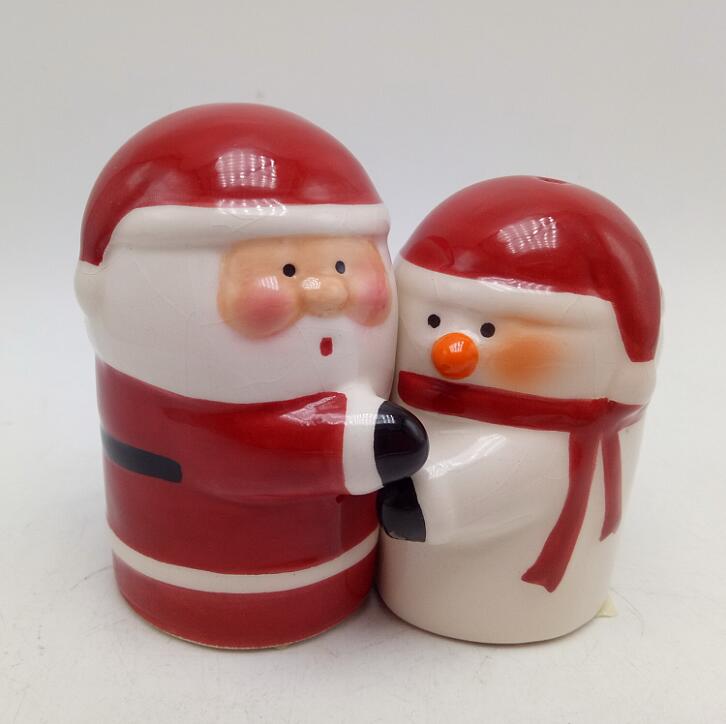 Christmas ceramic santa and snowman salt and pepper shakers