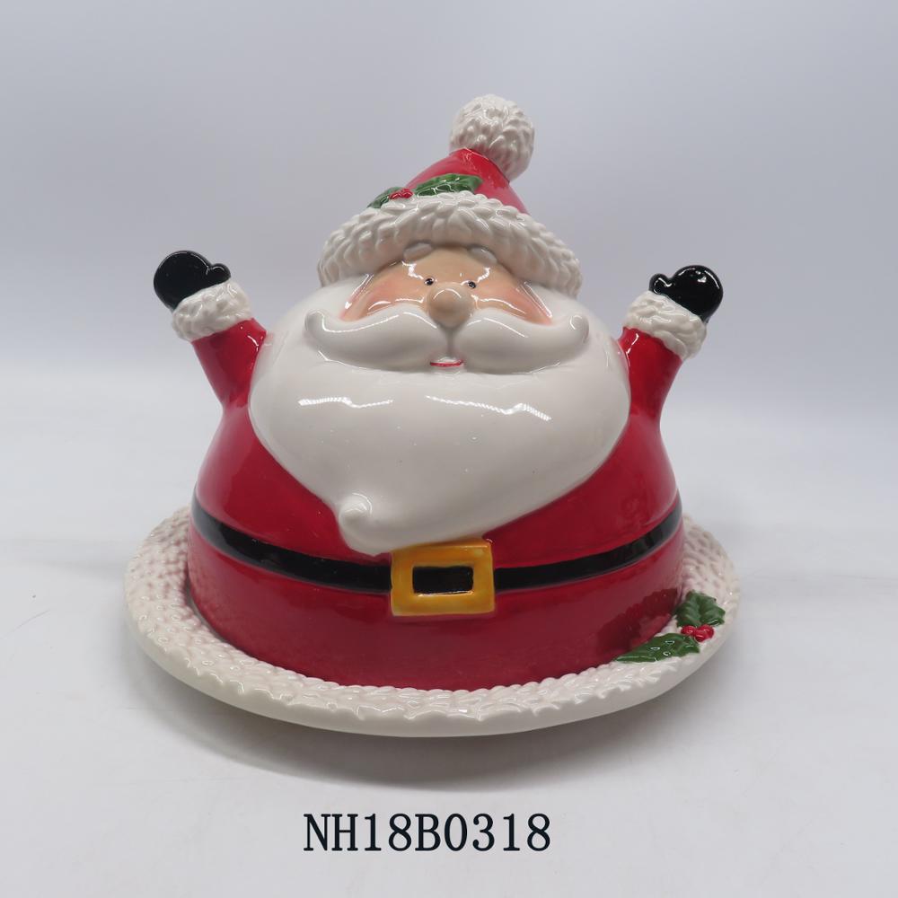 Heat retaining decorative ceramic christmas santa butter dish