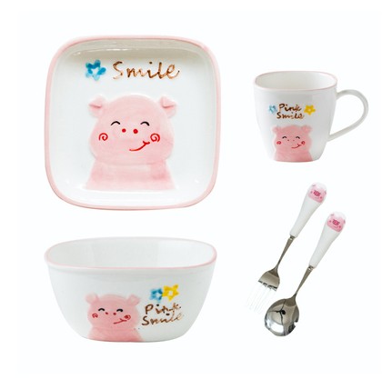 Ceramic pig tableware set  ,children's cartoon pig bows and dishes