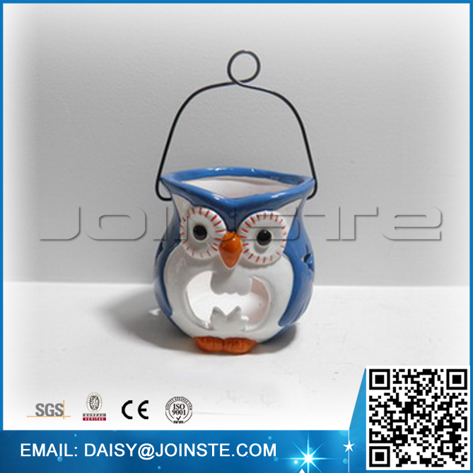 Lantern shaped handled ceramic owl