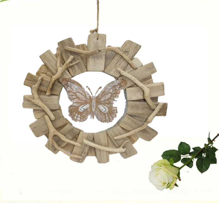 Easter rustic iron butterfly in wood rings