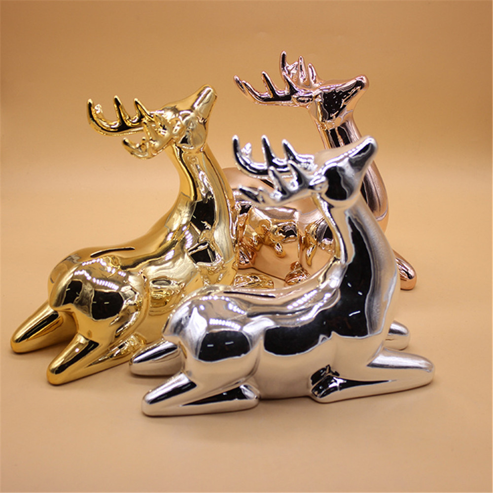 Electroplate  Ceramic reindeer  shape  money coin bank , wholesale  ceramic  money saving box