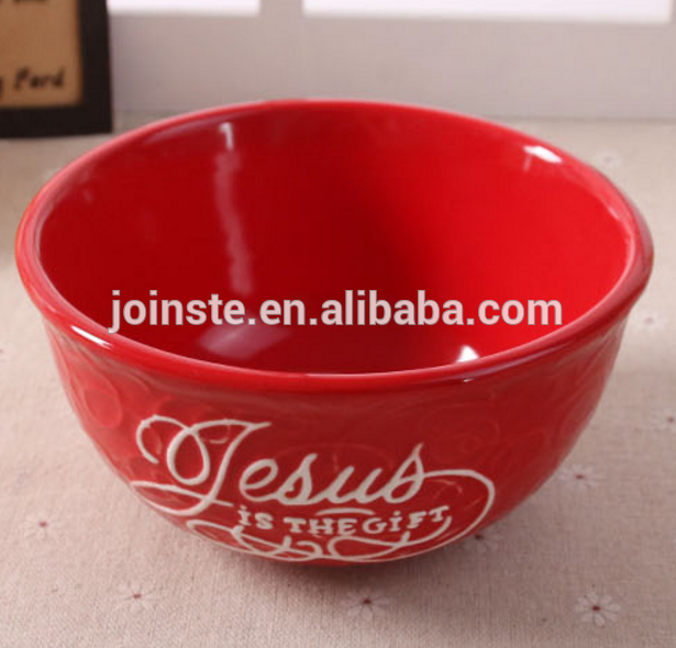 Custom red round shape ceramic salad bowl soup and oatmeal bowl candy bowl