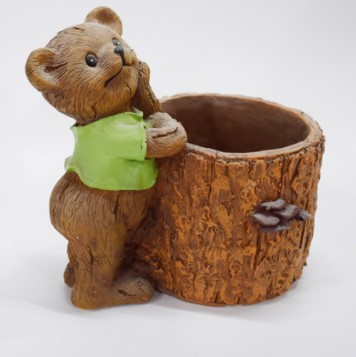 Custom cheap resin flower planter pot with bear resin garden decoration