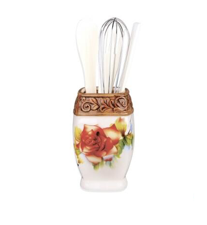 CERAMIC SET OF KITCHEN ACCESSORIES ROSES ,CERAMIC SPOON HOLDER