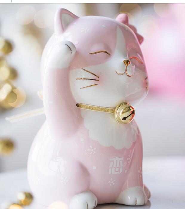 Ceramic fat cat figurines 3 assorted ,LOVE ,FORTUNE AND HAPPINESS