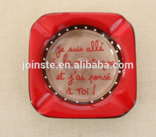 Custom cheap red color square shape ceramic cigar ashtray