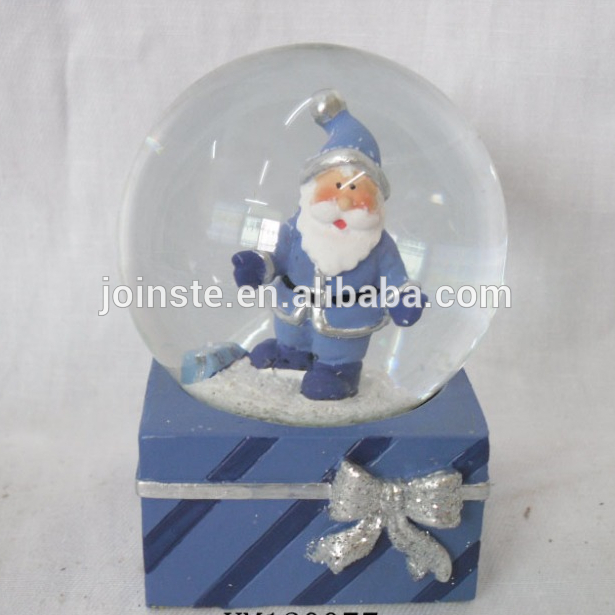 Custom cheap 65cm resin blue color Santa snow globe water globe souvenir square base
