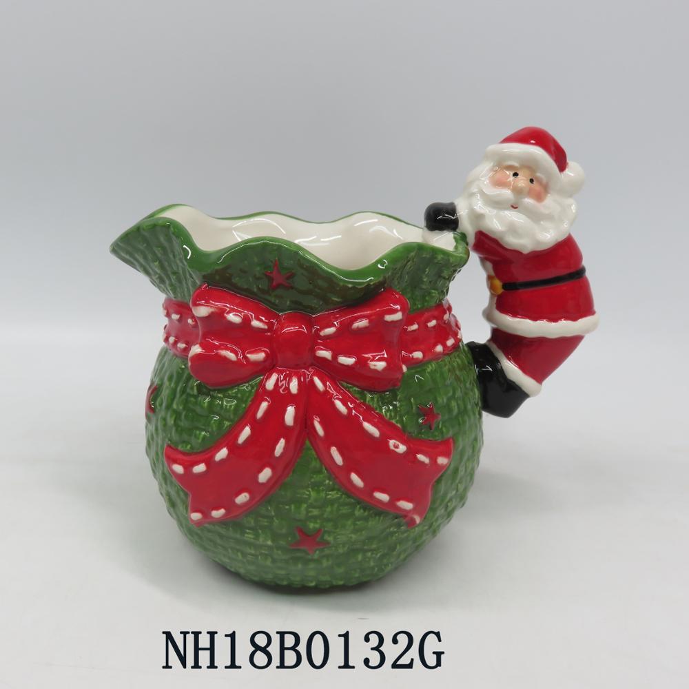 Christmas Ornaments Handmade Santa Claus with Present Decorative Ceramic Cookie Jar