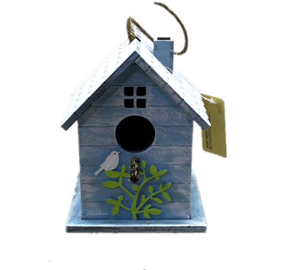 Blue small wooden spring bird houses for easter