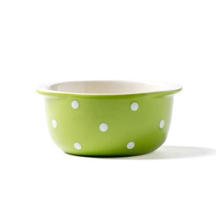 Custom cheap green color white dot ceramic soup bowl noodle bowl 4.5 inch