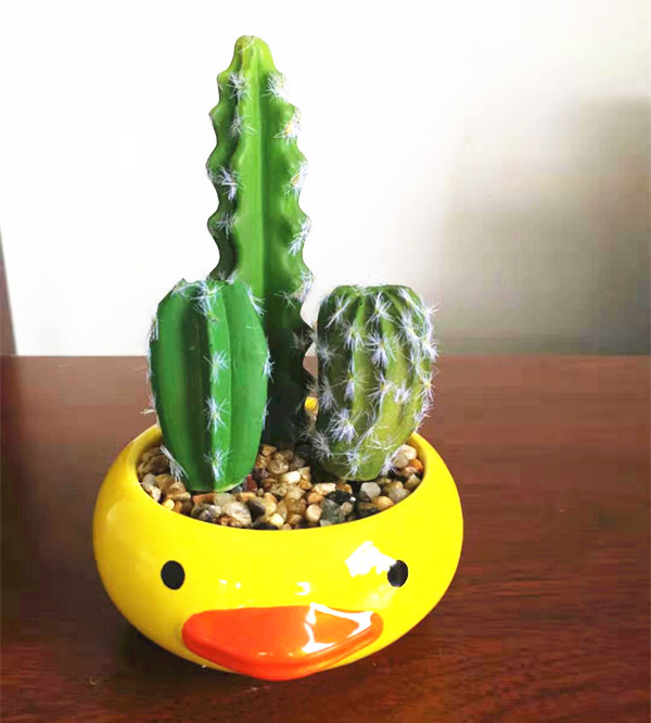 Yellow duck potted assorted artificial succulent  cactus