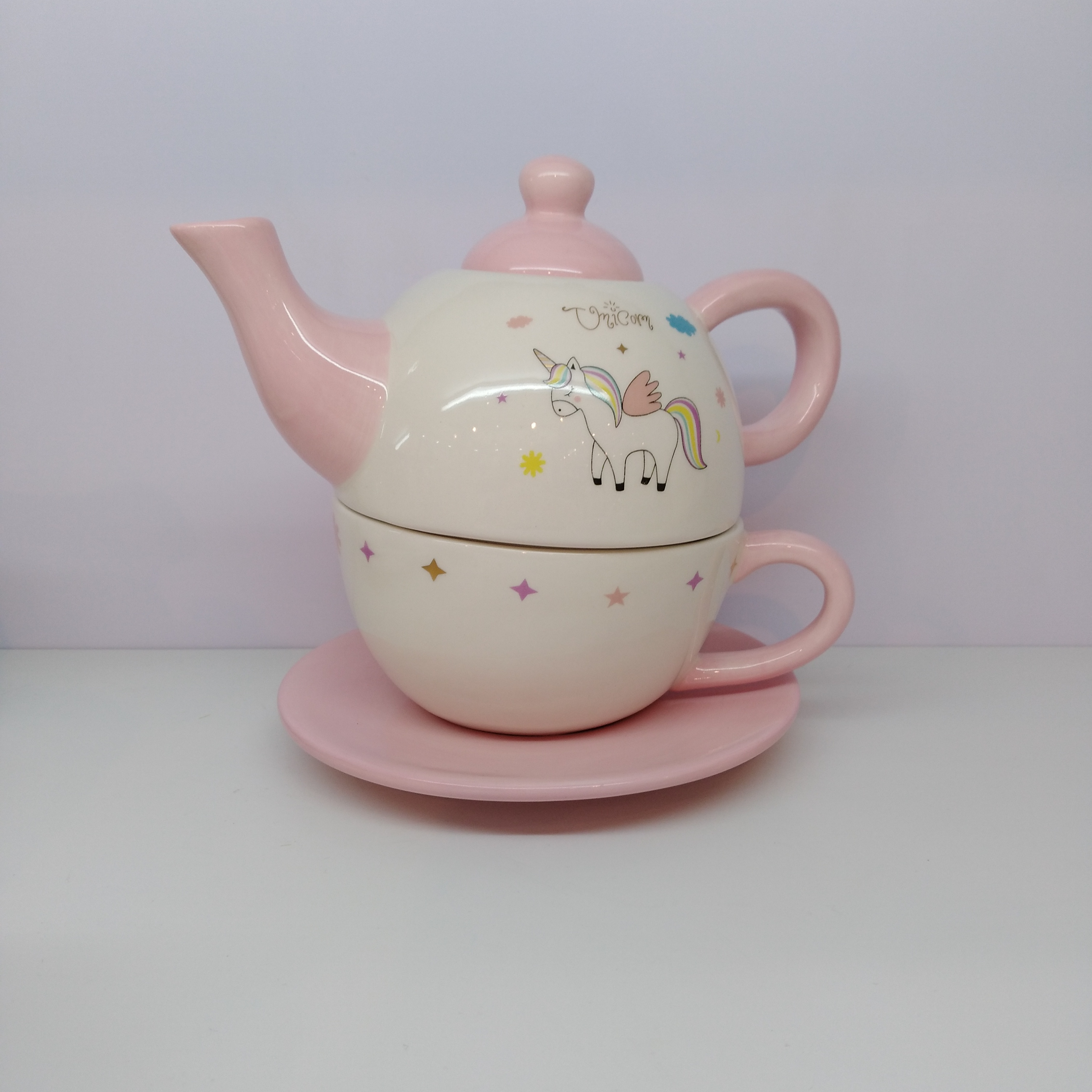 Ceramic Teapot and Mug Set, Unicorn theme