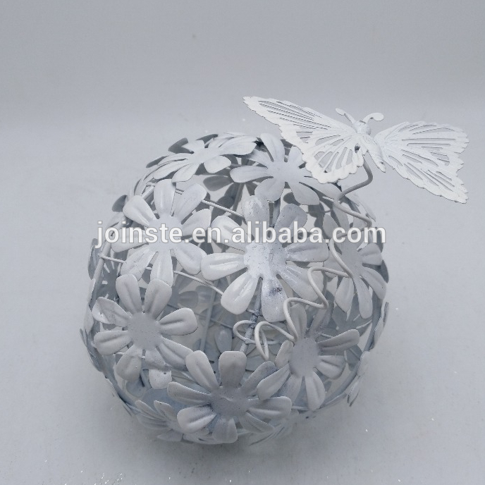 Custom white color metal ball with butterfly Christmas hanging wrought iron wall decoration