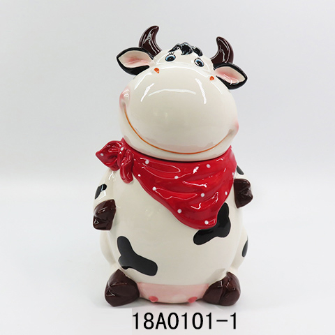 New ceramic cow shape cookie jar food storage jar