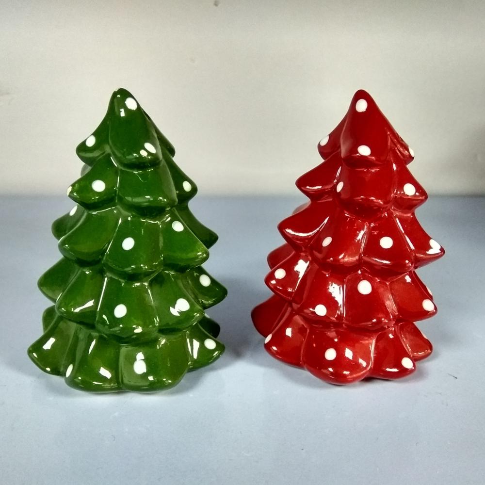 Green and Red custom ceramic trees salt and pepper shakers for christmas