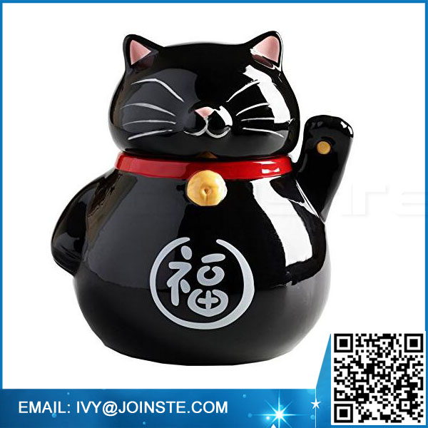 Waving Lucky Cat Cookie Jar Ceramic with Air Tight Lid