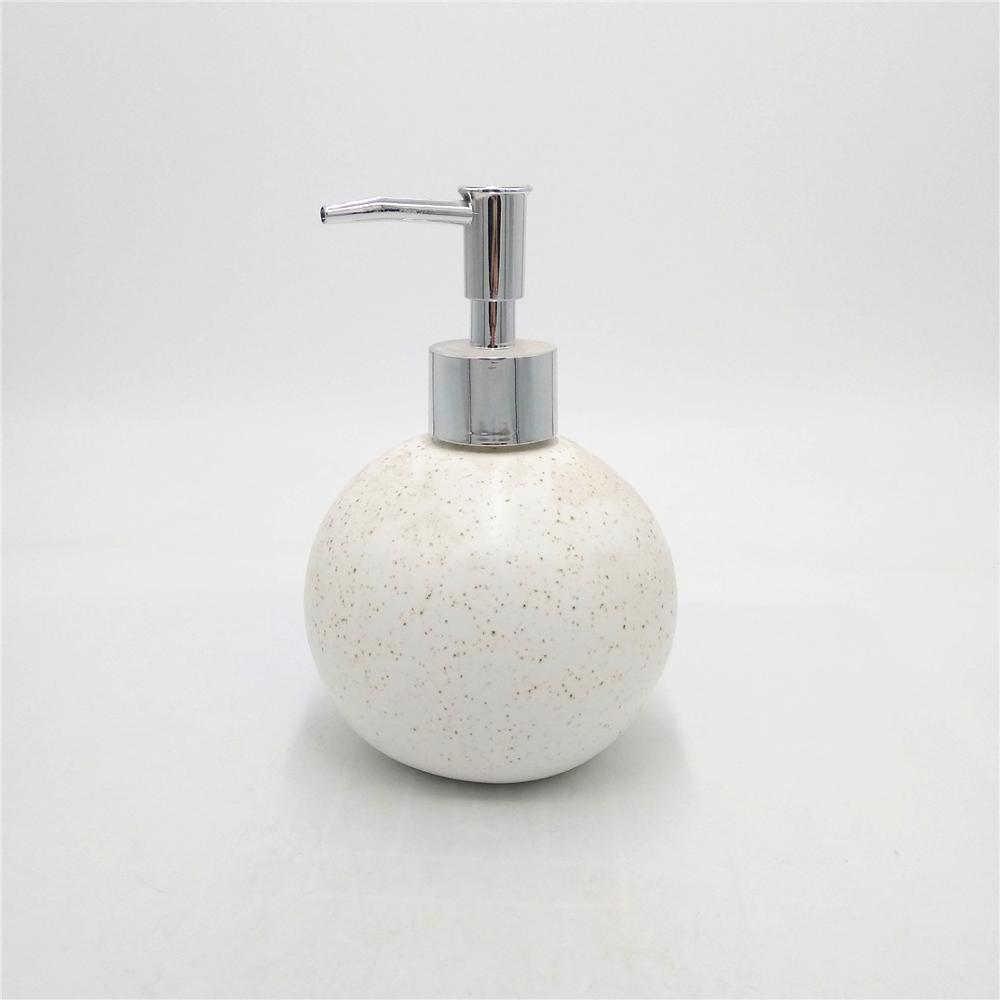 Creamy white round hand ceramic soap dispenser pump bottle