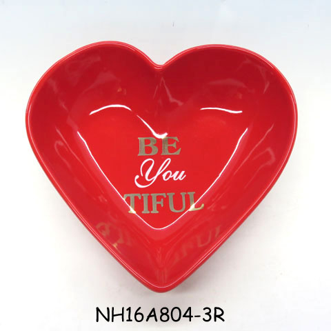 Happy Hearts Red Plates Set of 4, Ceramic