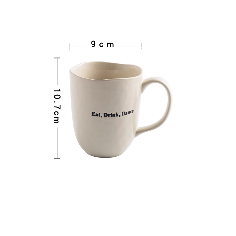 Customized cheap white color mug with letter painting coffee mug high quality