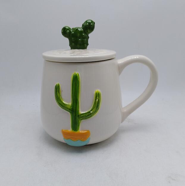 Custom Ceramic Mugs with Handgrip,Ceramic Cactors Cup with Cover,Cactor Coffee Mug