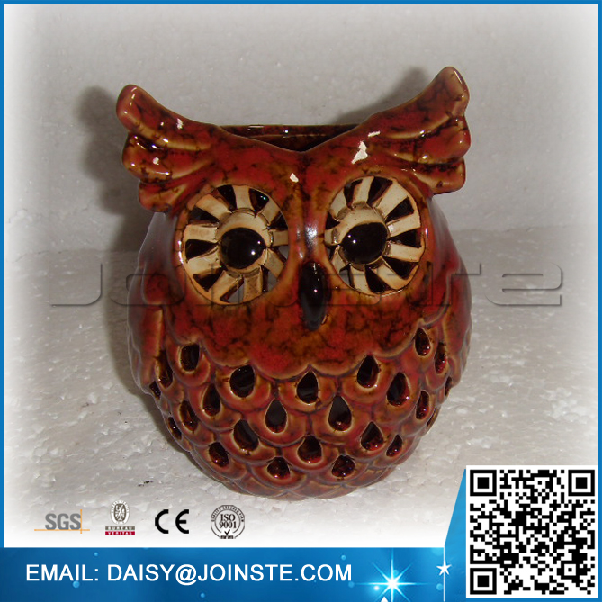 Home decorative Red ceramic owl figurine
