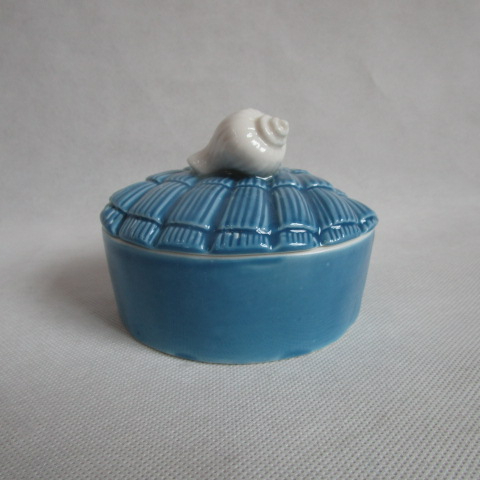 Blue Conch Trinket Box Hinged Hand-painted Figurine Collectible Ring Holder, Custom accept