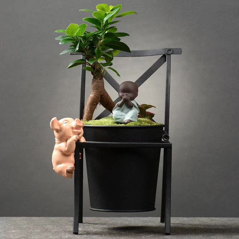 Custom metal iron stand with ceramic flower pot for home and garden decoration