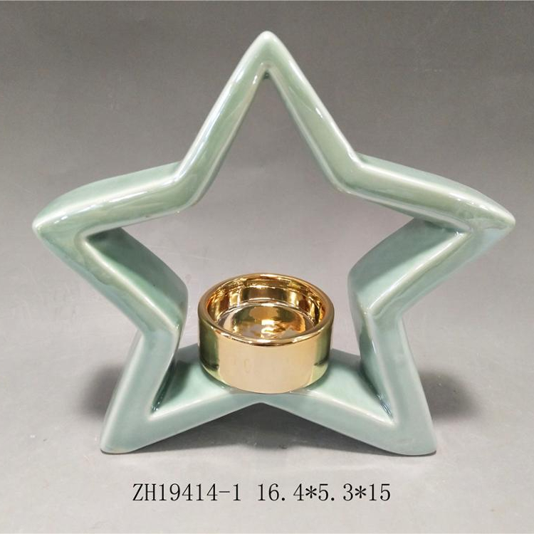 Star and tree shape ceramic candle holder for christmas decoration