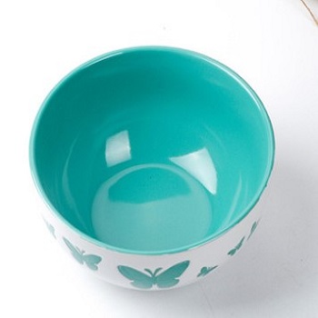Custom green ceramic salad boel soup and noodle bowl with 3d butterfly