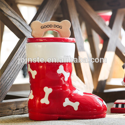 Customized red Christmas sock shape ceramic cookie candy jar biscuit jar high quality