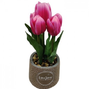 Potted artificial tulip bonsai plant flower 10*10*25cm; Customized Artificial Plants Table Decoration Small Pot Plant