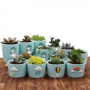 Wholesale Cute Desktop Decor Mini Ceramic Blue Flower Pot Relief Animal Succulent Plant Pots