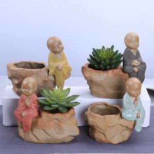 wholesale ceramic chinese buddha monk green succulent planter mini desktop indoor plant pots